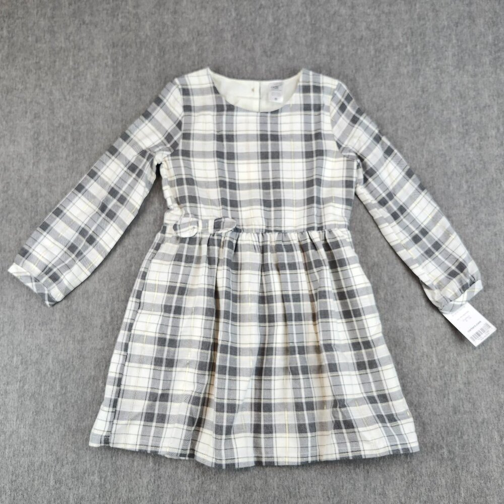 Carter's Girl Dress Size 4T NWT Plaid Grey White and Gold NWT